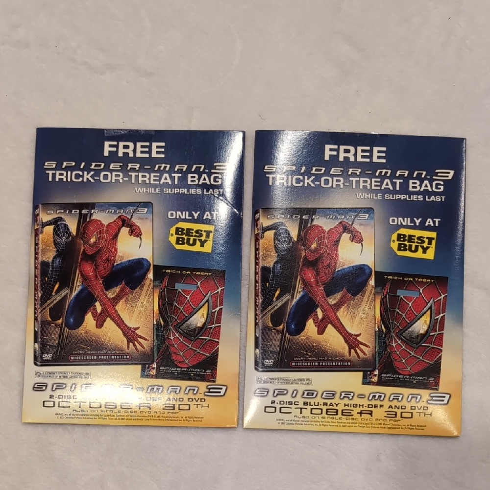 Spider-Man 3 Trick-or-Treat Bag Promo Best Buy lot of 2 sealed promo packs!